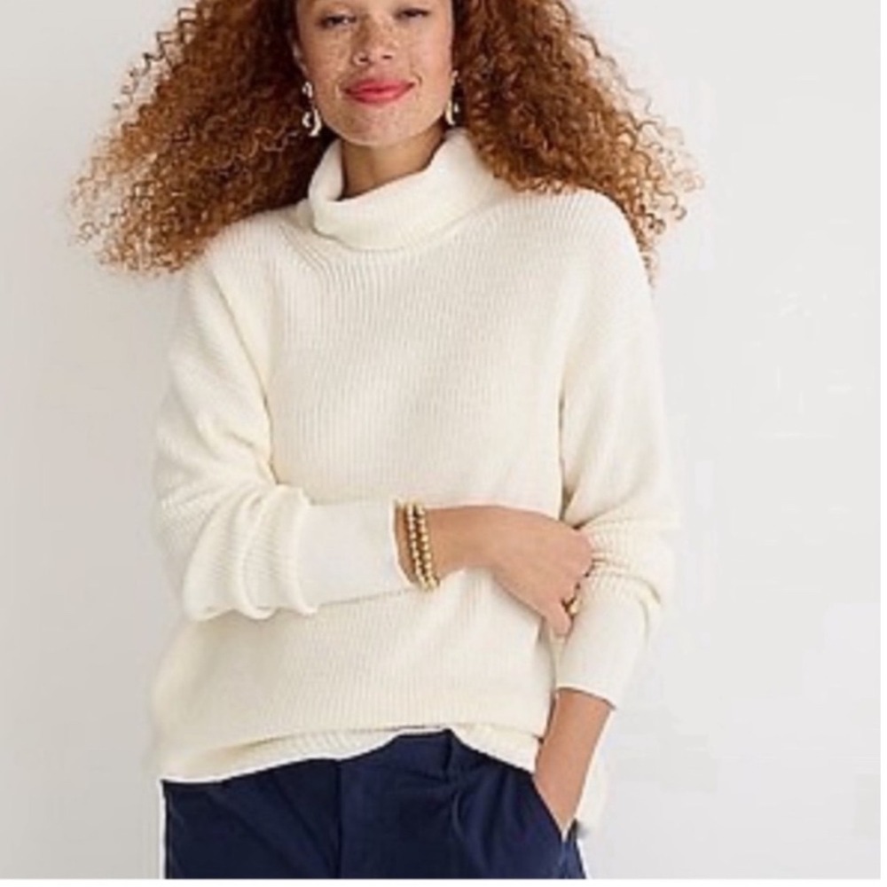 J. Crew Cotton Cashmere Ribbed Turtleneck Sweater XS Ivory Classic Preppy NEW